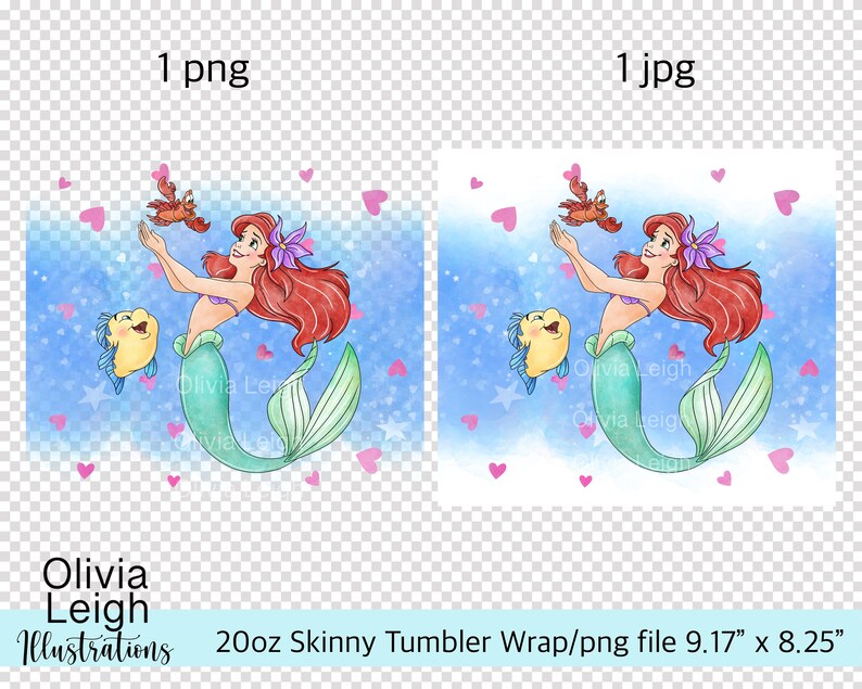 Princess Ariel Sublimation Design Wrap PNG File DIGITAL DOWNLOAD 20oz Skinny Tumbler Design image 2