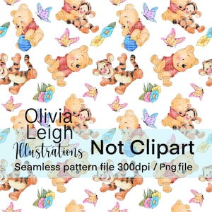 Cute Baby Winnie The Pooh And Tigger Seamless Pattern. Digital Paper. DIGITAL DOWNLOAD Printable