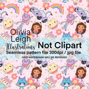 Gabbys Dollhouse Seamless Repeat Pattern. Digital Paper. Hand drawn DIGITAL DOWNLOAD Printable.
