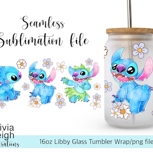 Cute Stitch Wrap PNG File DIGITAL DOWNLOAD 16oz Glass Tumbler Design image 1