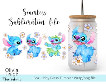 Cute Stitch Wrap PNG File DIGITAL DOWNLOAD 16oz Glass Tumbler Design