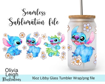 Cute Stitch Wrap PNG File DIGITAL DOWNLOAD 16oz Glass Tumbler Design