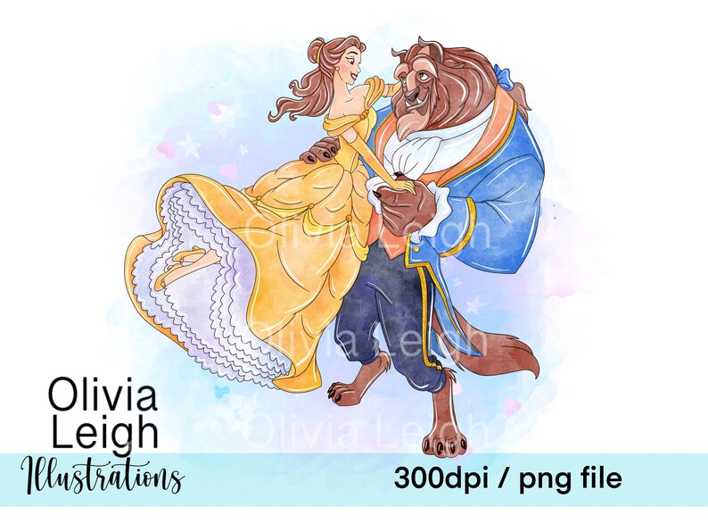 Princess Belle Beauty and the Beast Cute Clipart PNG Files DIGITAL ...