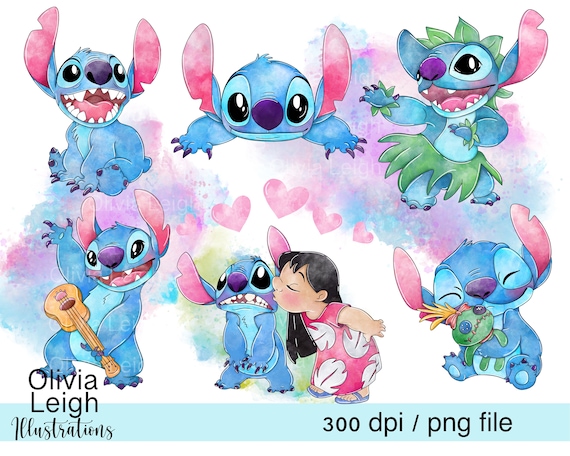 Set of Stitch Cute Watercolour Nursery Children's Clipart PNG Files DIGITAL  DOWNLOAD Printable 