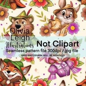 Robin Hood, Seamless Repeat Pattern. Digital Paper. Hand drawn DIGITAL DOWNLOAD Printable.