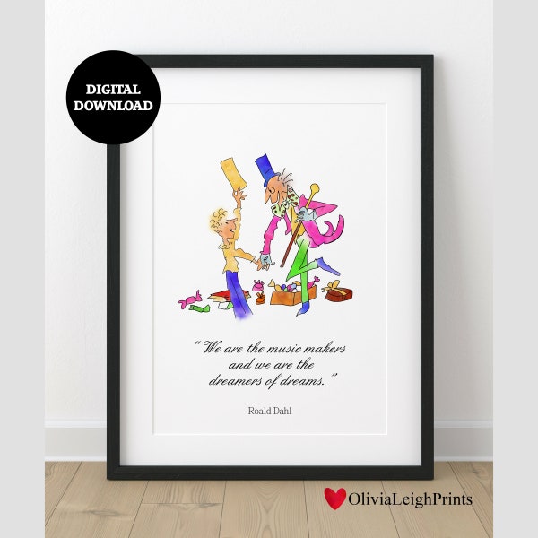 Roald Dahl Chalie And The Chocolate Factory Hand Drawn Quote Wall Art Print DIGITAL DOWNLOAD Printable