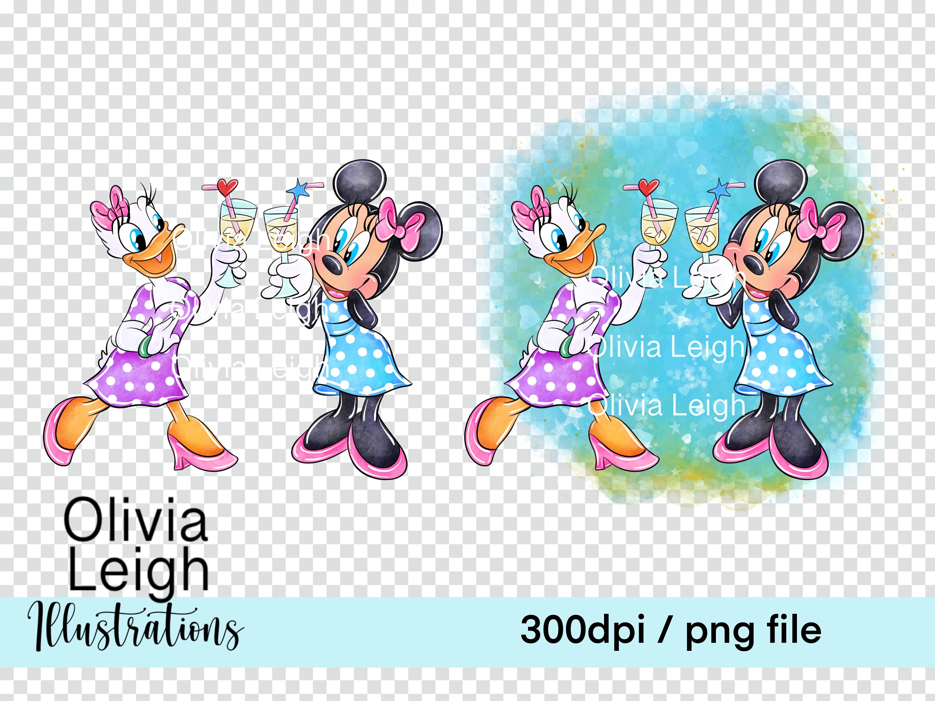 Cute Minnie Mouse and Daisy Duck Birthday Clipart Sublimation PNG Files ...