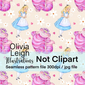 Alice In Wonderland Seamless Repeat Pattern. Digital Paper. DIGITAL DOWNLOAD Printable