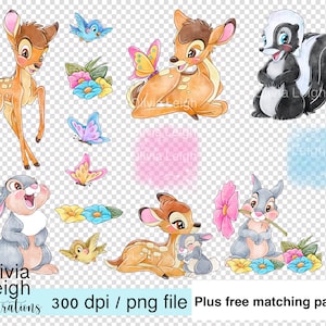 Ensemble de fichiers Bambi et Panpan mignons Clipart PNG TÉLÉCHARGEMENT NUMÉRIQUE imprimable. Modèle sans couture pour enfants inclus image 2