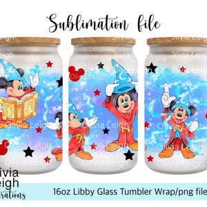 Lindo archivo PNG de hechicero de Mickey Mouse DESCARGA DIGITAL Diseño de vaso de vidrio de 16 oz