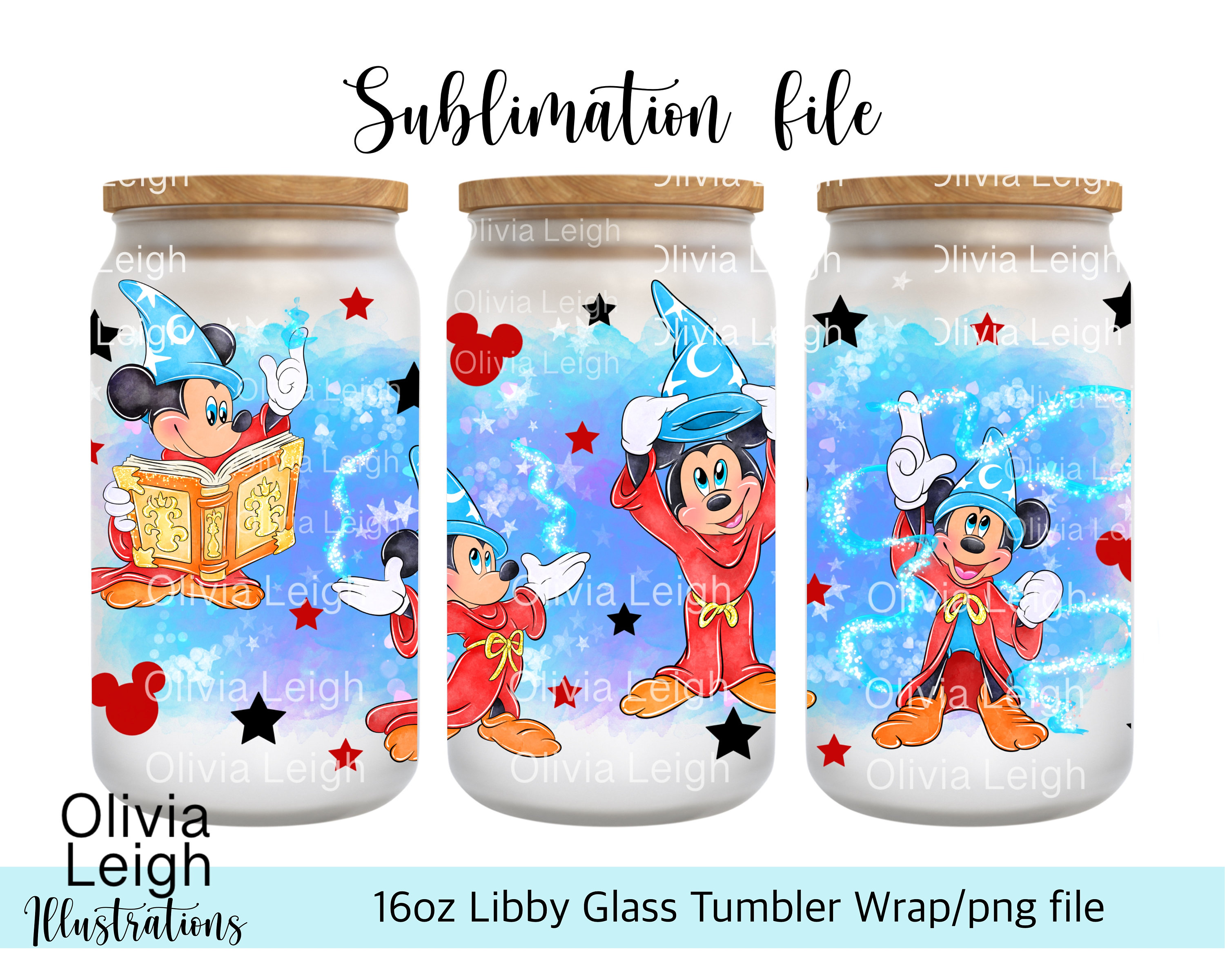 Cute Mickey Mouse Sorcerer PNG File DIGITAL DOWNLOAD 16oz Glass Tumbler Design