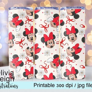 Minnie Mouse, Bows Cute Sublimation Design Cup Wrap DIGITAL DOWNLOAD 20oz Skinny Tumbler Design image 1