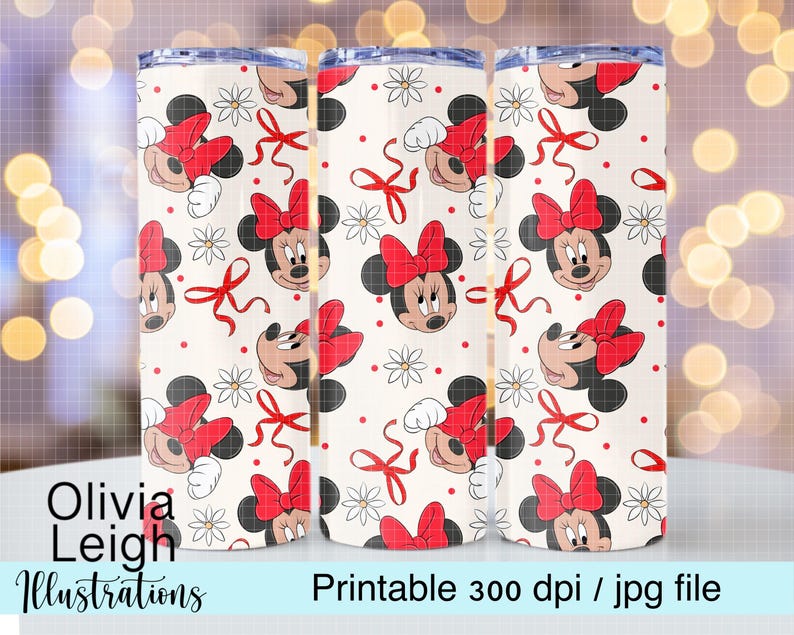 Minnie Mouse, Bows Cute Sublimation Design Cup Wrap DIGITAL DOWNLOAD 20oz Skinny Tumbler Design image 1