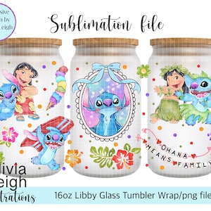 Fichier PNG Lilo And Stitch Sublimation Wrap TÉLÉCHARGEMENT NUMÉRIQUE Gobelet en verre 16 oz Design imprimable Uv-dtf