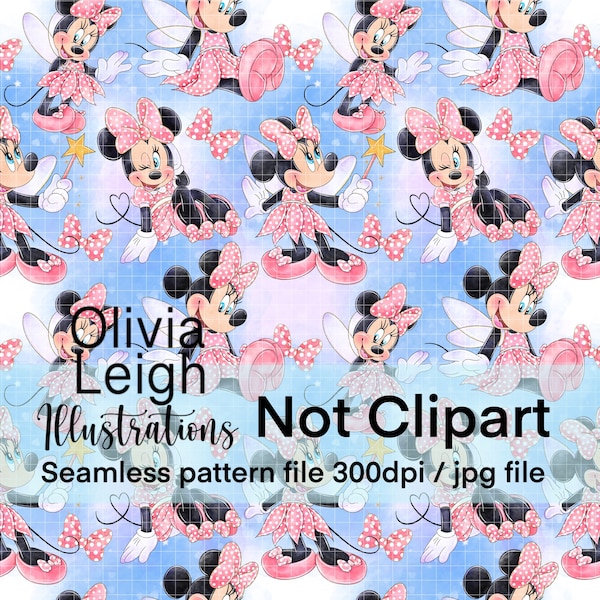 Cute Minnie Mouse Pink Fairies Seamless Pattern. Digital Paper. DIGITAL DOWNLOAD Commercial Use Printable