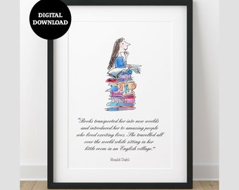 Hand Drawn Roald Dahl Matilda Quote Wall Art Print DIGITAL DOWNLOAD Printable