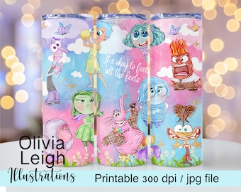 Inside Out Emotions Sublimation Design Cup Wrap DIGITAL DOWNLOAD 20oz Skinny Tumbler Design