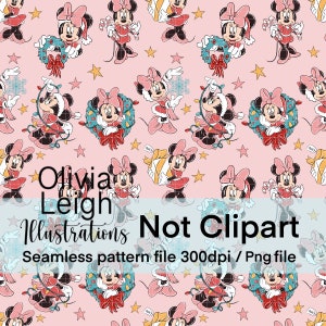 Lindo patrón navideño sin costuras de Minnie Mouse. Papel digital. DESCARGA DIGITAL