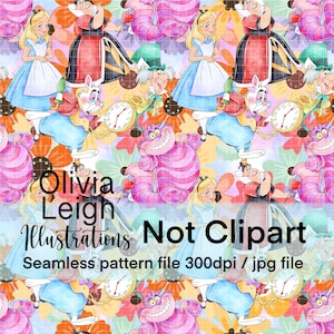 Alice In Wonderland Cute Seamless Pattern. Digital Paper. DIGITAL DOWNLOAD Printable