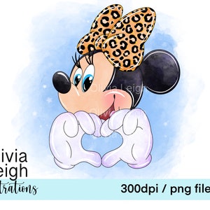 Archivos PNG de imágenes prediseñadas con estampado de leopardo de Minnie DESCARGA DIGITAL Imprimibles por sublimación para niños