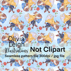 Cute Beauty And The Beast Seamless Pattern. Digital Paper. DIGITAL DOWNLOAD Printable
