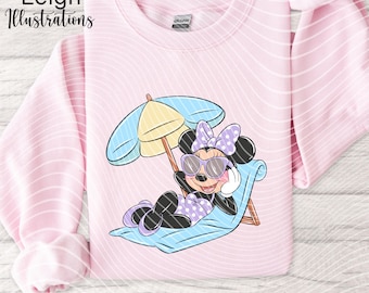 Minnie Summertime, Beach, Pool PNG Files Hand Drawn DIGITAL DOWNLOAD Printable Uvdtf