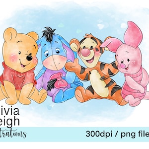 Cute Baby Winnie The Pooh Eeyore Clipart Sublimation PNG Files DIGITAL DOWNLOAD Printable