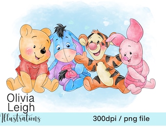 Cute Baby Winnie The Pooh Eeyore Clipart Sublimation PNG Files DIGITAL DOWNLOAD Printable