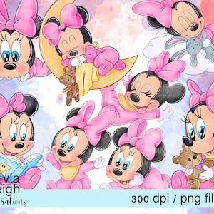 Ensemble de fichiers Clipart PNG de bébé Minnie Mouse TÉLÉCHARGEMENT NUMÉRIQUE imprimable