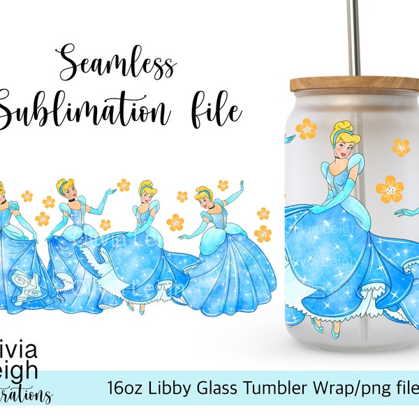 Cute Princess Cinderella Wrap PNG File DIGITAL DOWNLOAD 16oz Glass Tumbler Design