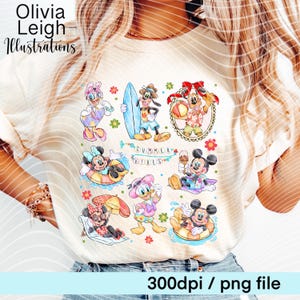 Marco PNG de Mickey y Minnie Summer con lazo y medallón, diseño de camiseta estilo coqueto, descarga digital