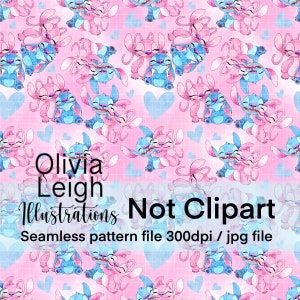 Cute Stitch And Angel Seamless Pink Pattern. Digital Paper. DIGITAL DOWNLOAD Printable