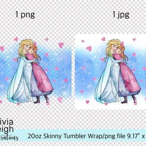 Princess Elsa And Anna Sublimation Design Wrap PNG File DIGITAL DOWNLOAD 20oz Skinny Tumbler Design image 2