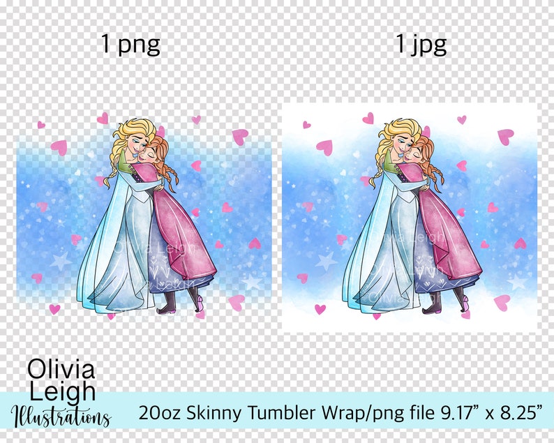 Princess Elsa And Anna Sublimation Design Wrap PNG File DIGITAL DOWNLOAD 20oz Skinny Tumbler Design image 2