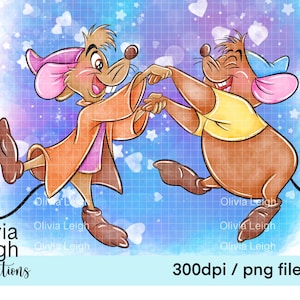 Linda princesa Cenicienta Gus ratones Clipart Sublimación Archivos PNG DESCARGA DIGITAL Imprimible