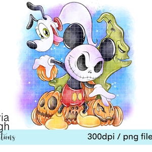 Mickey und Minnie Alptraum Halloween, niedliche Clipart PNG-Dateien Hand gezeichnet DIGITAL DOWNLOAD druckbare