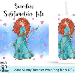 Brave Princess Merida Sublimation Design Wrap PNG File DIGITAL DOWNLOAD 20oz Skinny Tumbler Design