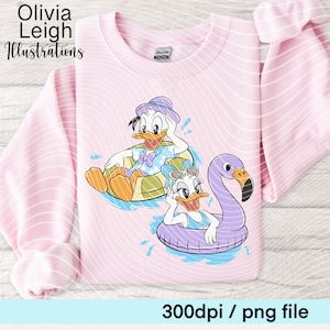 Archivos PNG de la piscina de verano de Daisy y el pato Donald dibujados a mano DESCARGA DIGITAL Imprimible Uvdtf