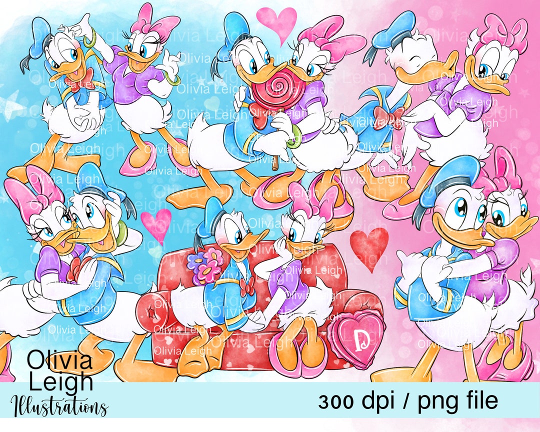 Set of Cute Donald and Daisy Clipart PNG Files, Valentines DIGITAL ...