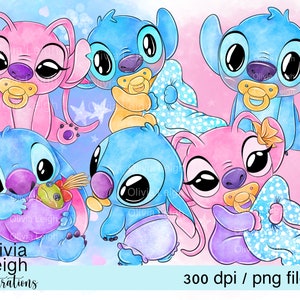 Ensemble de fichiers Clipart PNG mignon Stich TÉLÉCHARGEMENT NUMÉRIQUE imprimable.