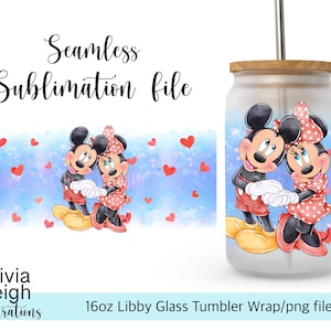 Archivo PNG de envoltura de sublimación de Minnie y Mickey Mouse DESCARGA DIGITAL Diseño de vaso de vidrio de 16 oz