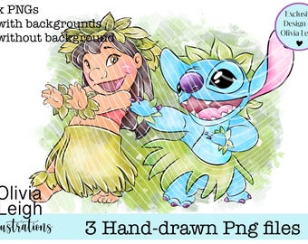 Lilo And Stitch Summer Hula Cute Clipart PNG Files DIGITAL DOWNLOAD Printable