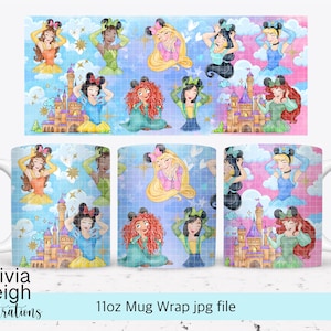 Princess Sublimation mug Wrap PNG File For 11oz Mug DIGITAL DOWNLOAD Tumbler Cup Design.