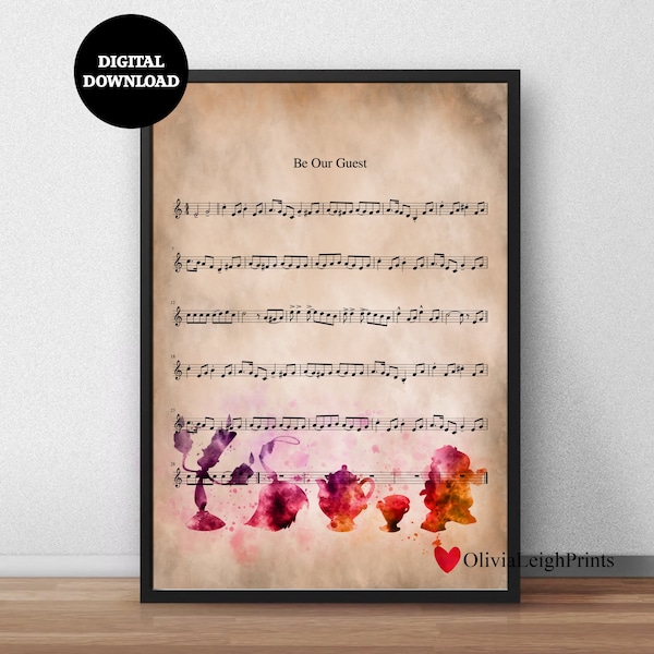 Beauty And The Beast Music Sheet Print-Wall Art-Gift-Nursery DIGITAL DOWNLOAD Printable