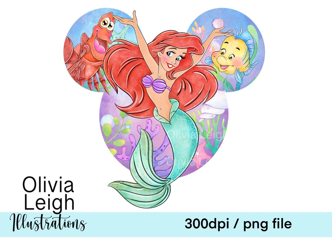 Princess Ariel the Little Mermaid Cute Clipart Sublimation PNG Files ...