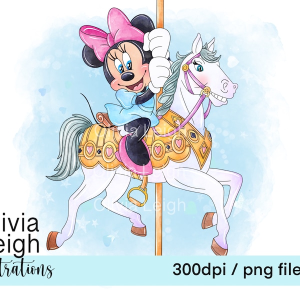 Minnie Mouse Merry Go Round Pony Carousel Ride Cute Clipart PNG Files DIGITAL DOWNLOAD Commercial Use Printable