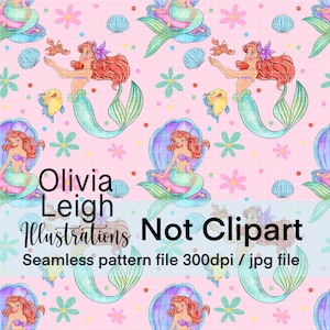 Principessa Ariel Seamless Repeat Pattern. Carta digitale. DOWNLOAD DIGITALE Stampabile
