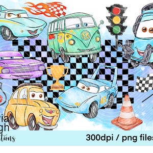 Set van auto's clipart, aquarel png-bestanden digitale DOWNLOAD afdrukbare.