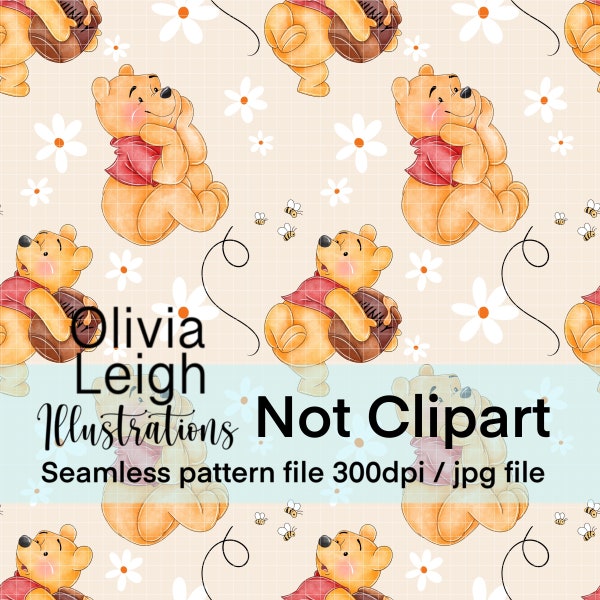 Winnie The Pooh Bear Seamless Repeat Pattern. Digital Paper. DIGITAL DOWNLOAD Printable