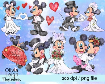Set Of Mickey And Minnie Mouse Wedding Clipart PNG Files DIGITAL DOWNLOAD Printable